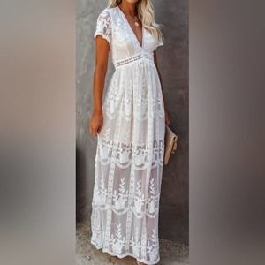 Haute Monde White Lace Maxi Dress